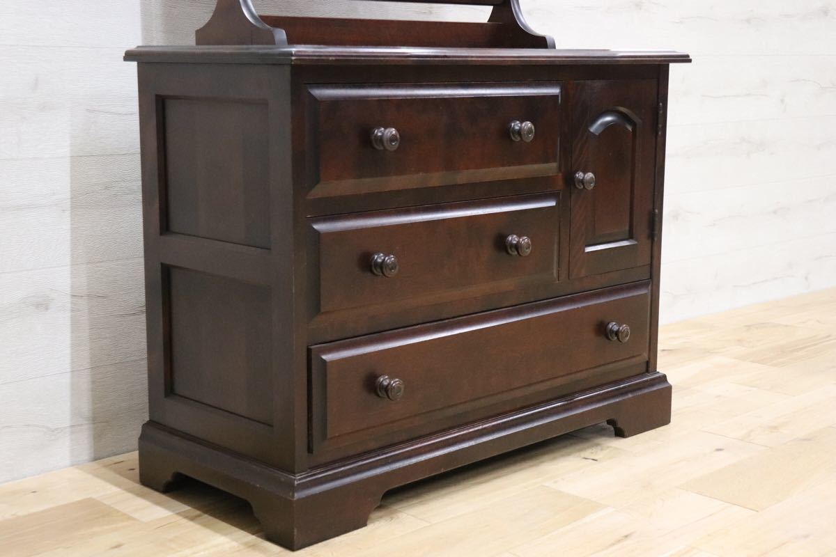 gmcn27 ○ 北海道民芸家具 鏡台 ドレッサー チェスト 樺材 民芸 家具 アンティーク 約30万 検)松本民芸家具