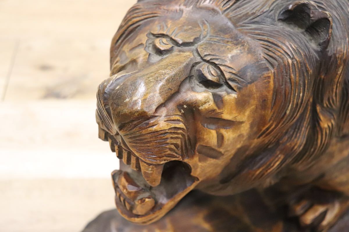 GMCK586 ○ 獅子 ライオン 木彫り像 オブジェ インテリア 飾り 木製 工芸品