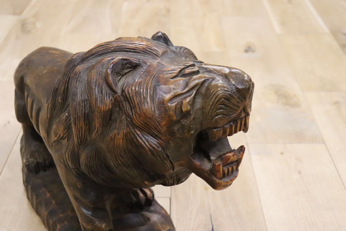 GMCK586 ○ 獅子 ライオン 木彫り像 オブジェ インテリア 飾り 木製 工芸品