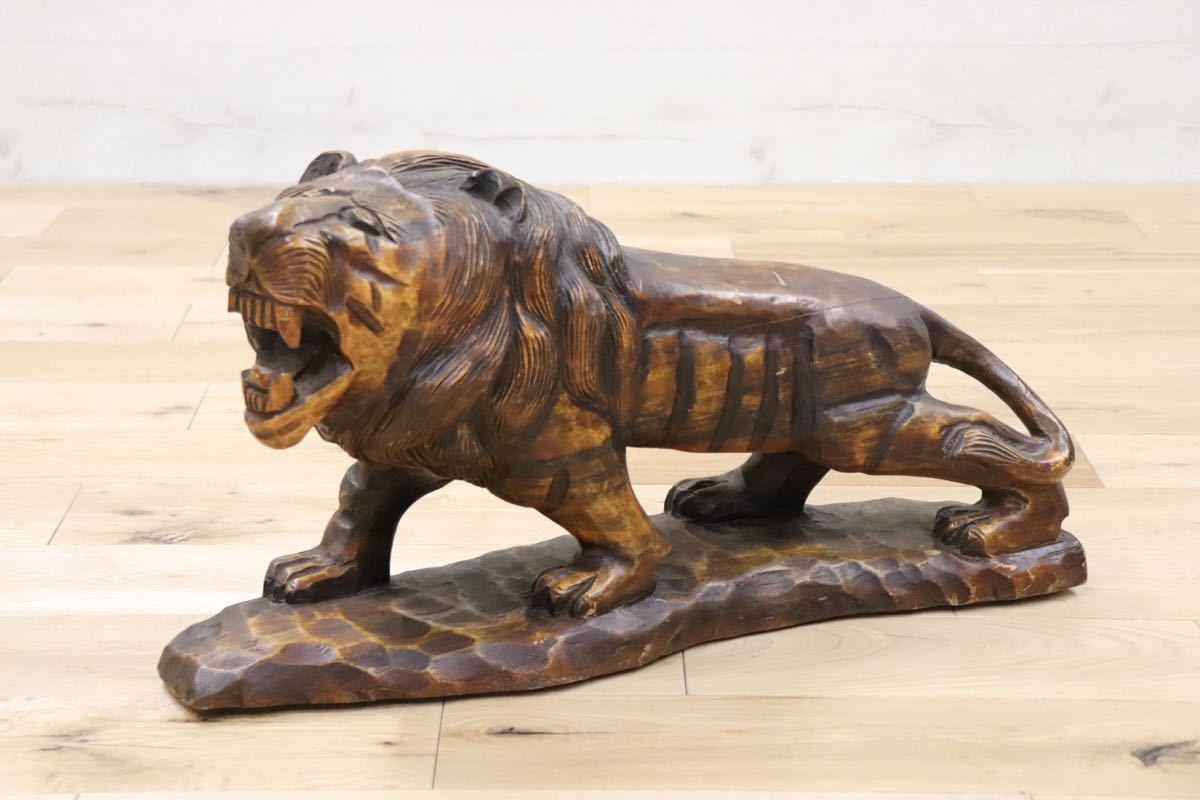 gmck586 ○ 獅子 ライオン 木彫り像 オブジェ インテリア 飾り 木製 工芸品 