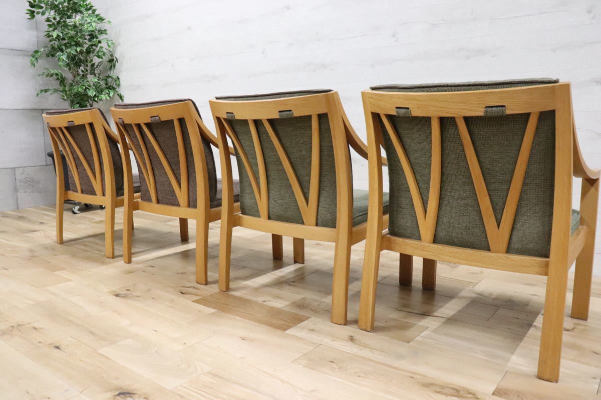 GMDH1 ○ nissin / 日進木工 アームチェア 4脚セット 椅子 ダイニングチェア オーク材 北欧 古民家 ビンテージ 検)キツツキ シラカワ 飛騨