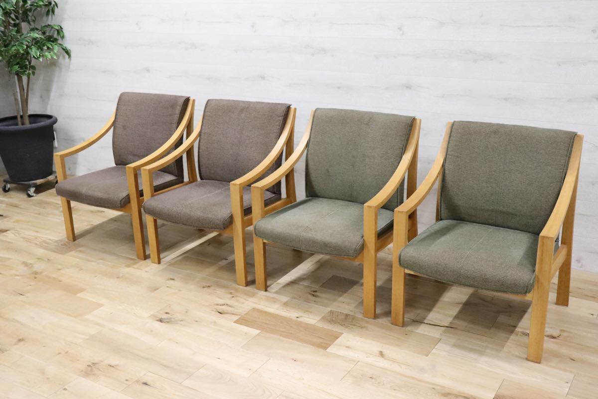 GMDH1 ○ nissin / 日進木工 アームチェア 4脚セット 椅子 ダイニングチェア オーク材 北欧 古民家 ビンテージ 検)キツツキ シラカワ 飛騨