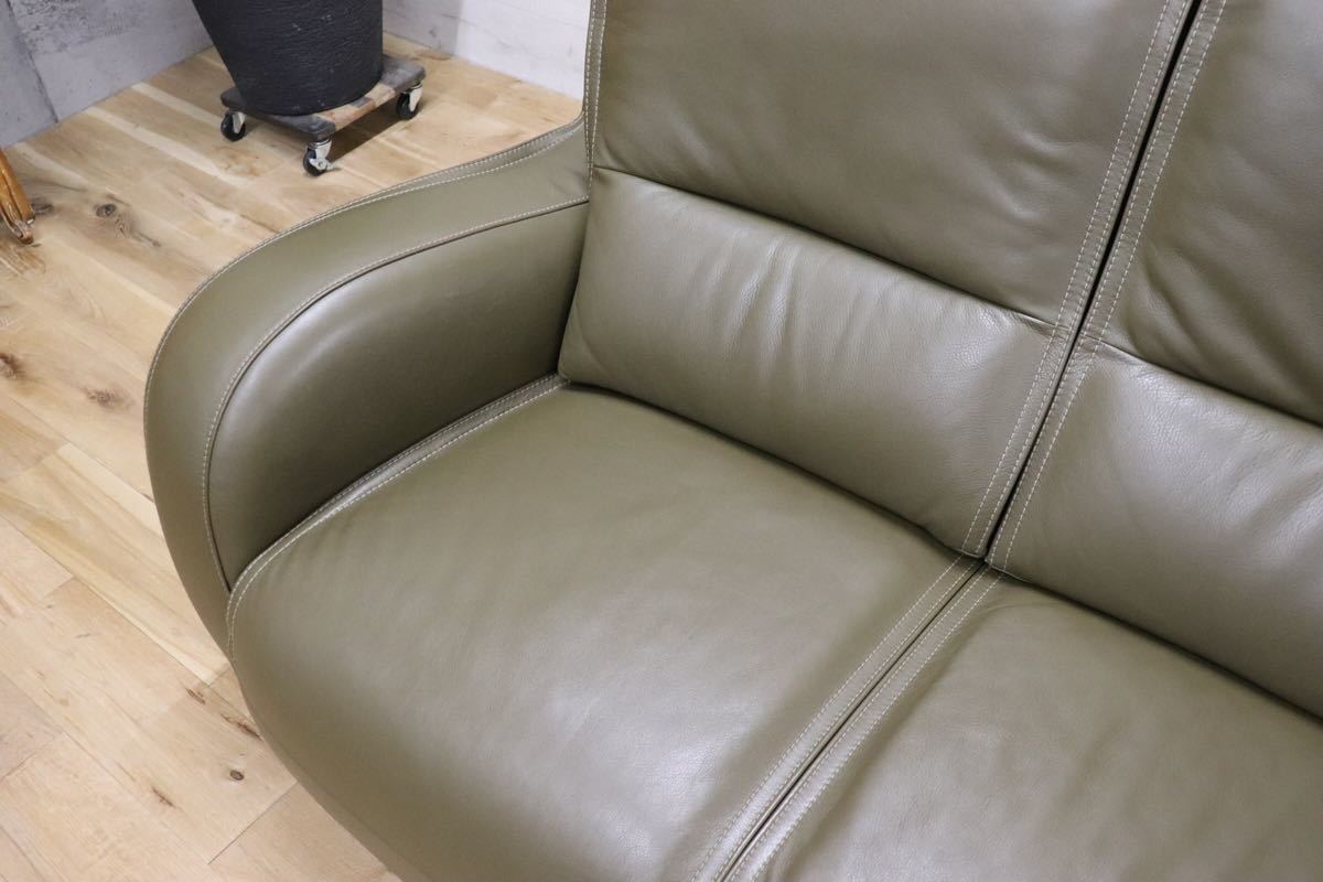 GMDN3 ○ 最高峰 domani / ドマーニ Excel-Life エクセルライフ トリプルソファ 3シーター 3人掛け 総革 モスグリーン 定価約80万 展示品