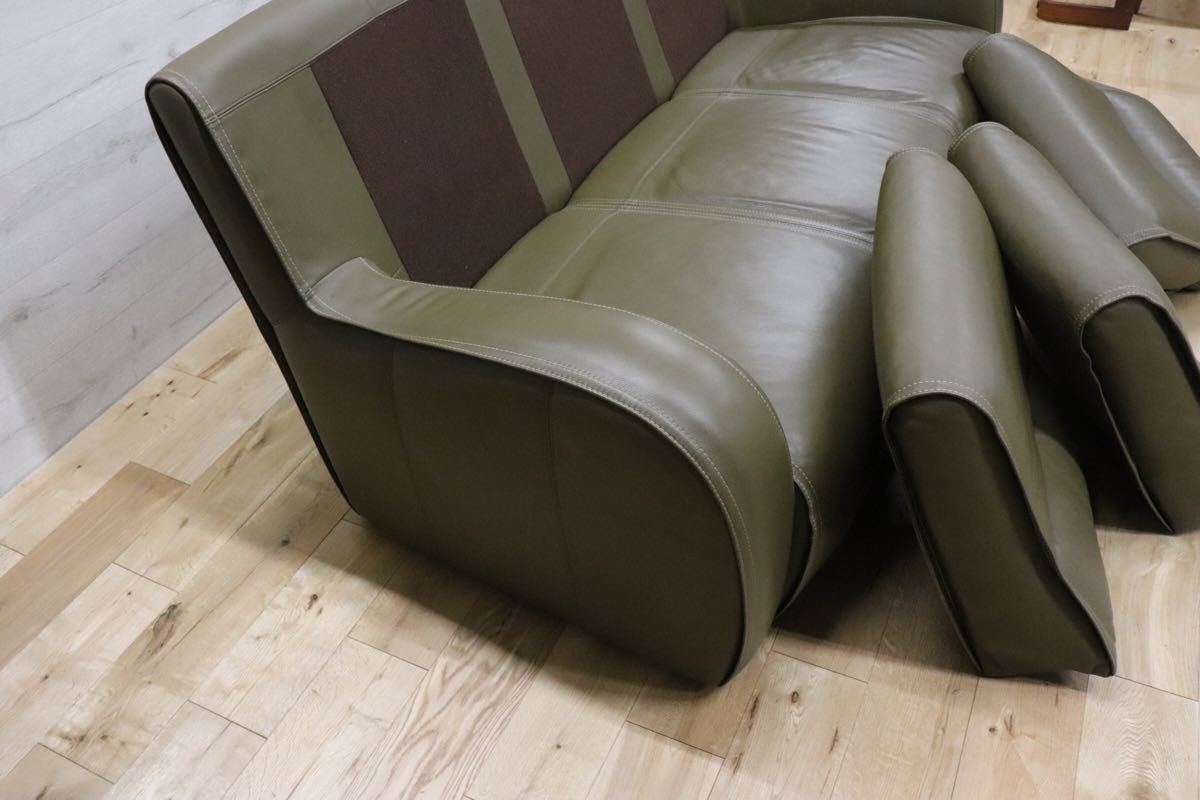 GMDN3 ○ 最高峰 domani / ドマーニ Excel-Life エクセルライフ トリプルソファ 3シーター 3人掛け 総革 モスグリーン 定価約80万 展示品