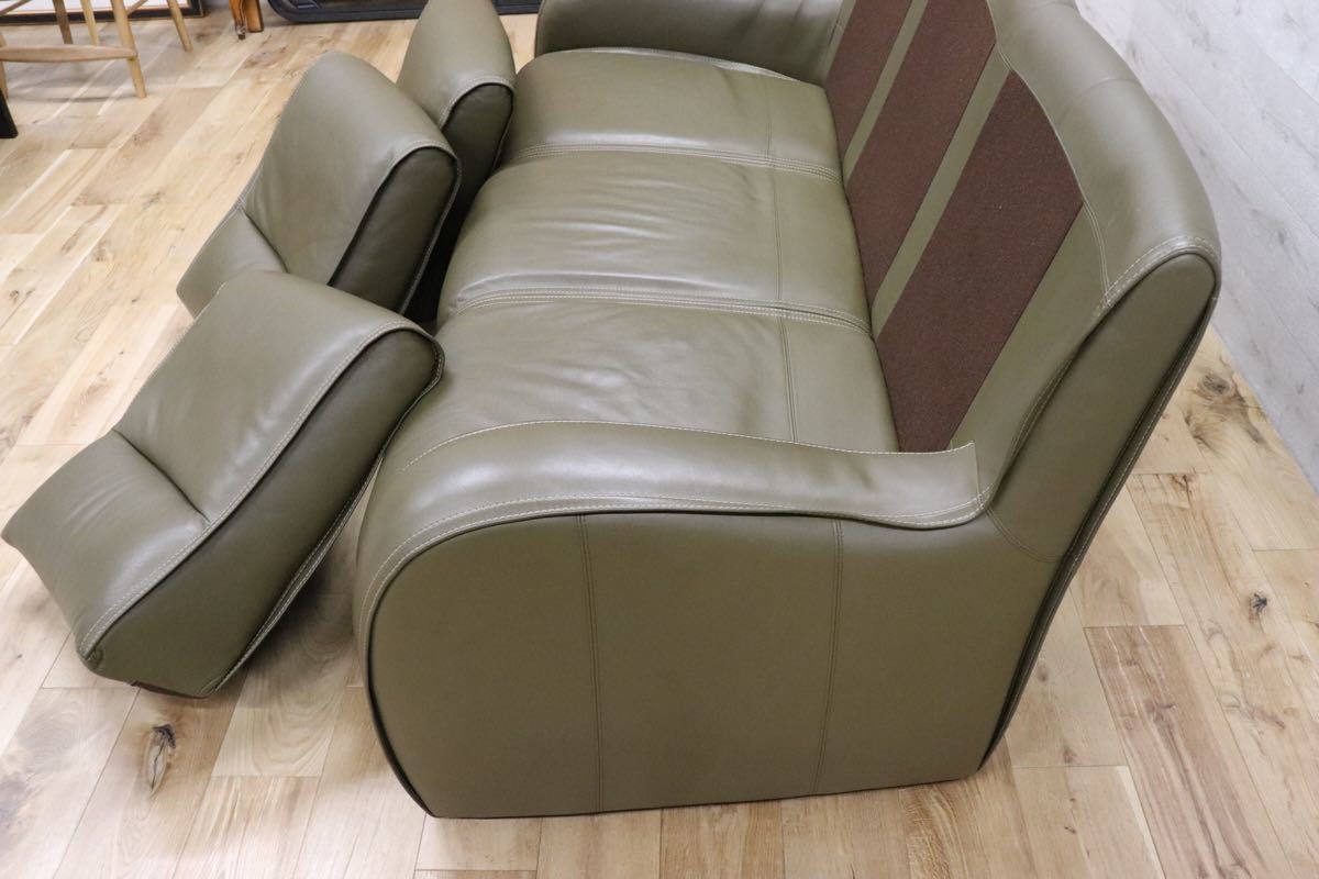 GMDN3 ○ 最高峰 domani / ドマーニ Excel-Life エクセルライフ トリプルソファ 3シーター 3人掛け 総革 モスグリーン 定価約80万 展示品