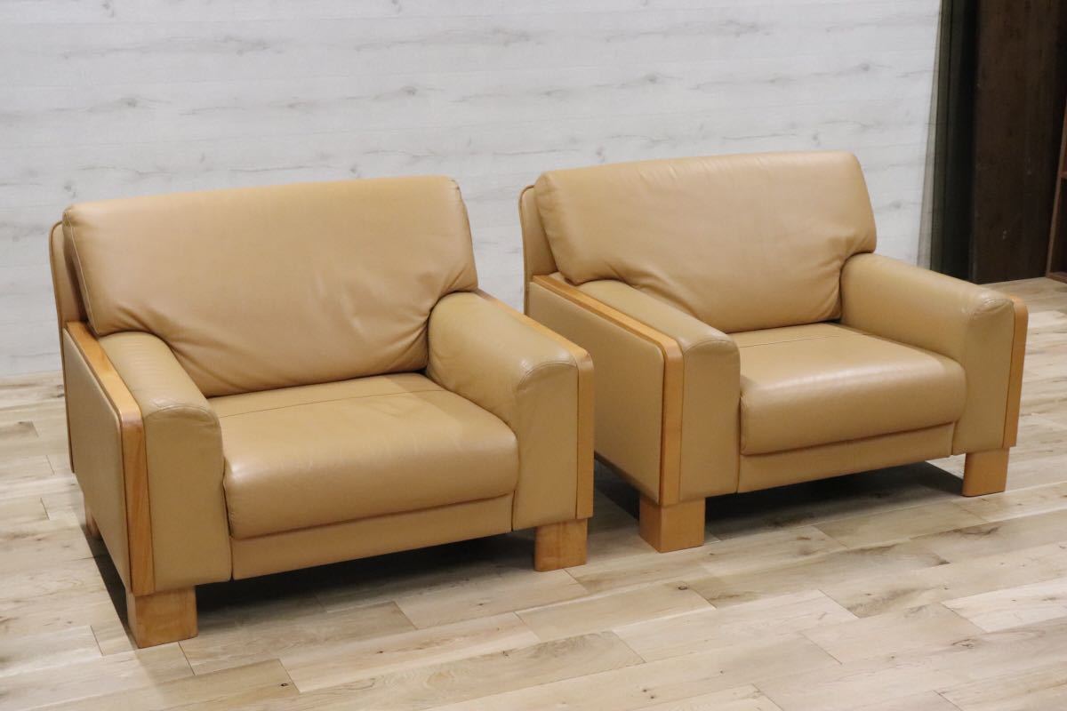 GMDN31 ○ モリシゲ / MORISHIGE 最高級 1人掛けソファ シングルソファ リビング 応接 本革 IDC大塚家具 国産 2脚セット