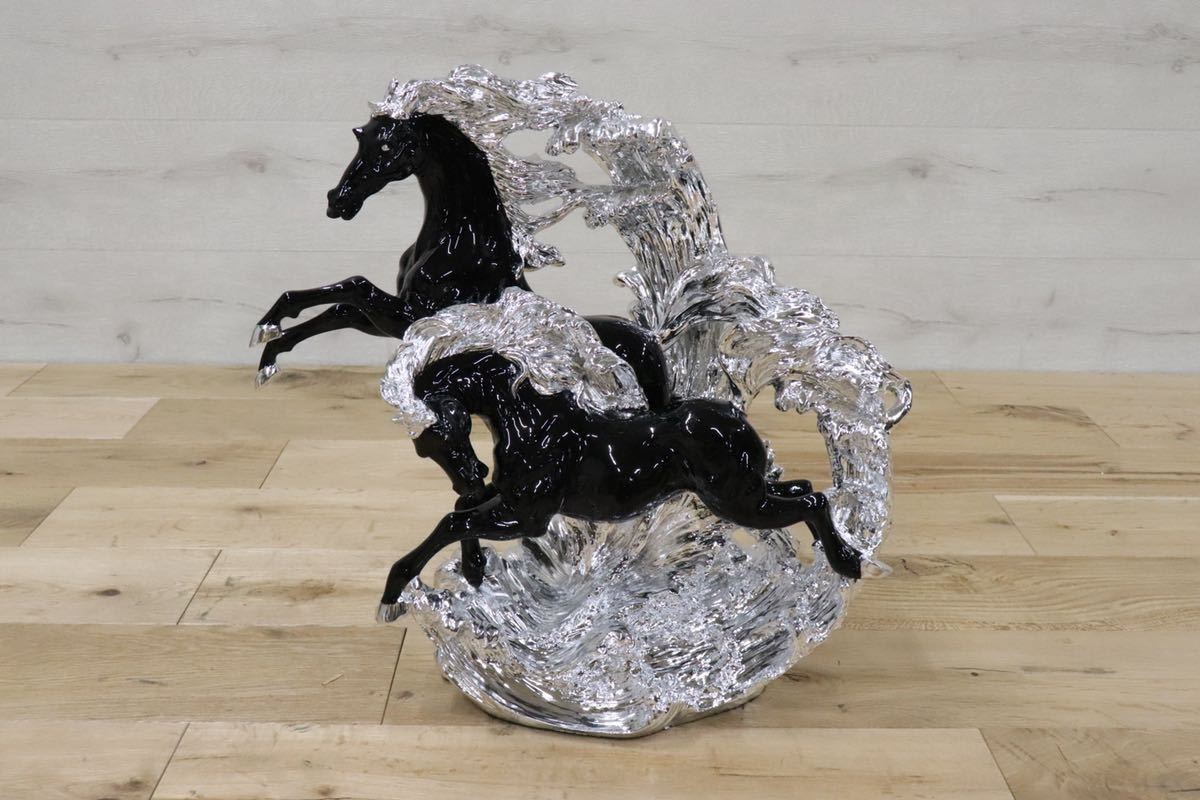 GMDTN31A ○ 飯田商事 iida 置物 馬 樹脂製 ブラック&シルバー色 インテリア オブジェ 輸入雑貨 在庫品