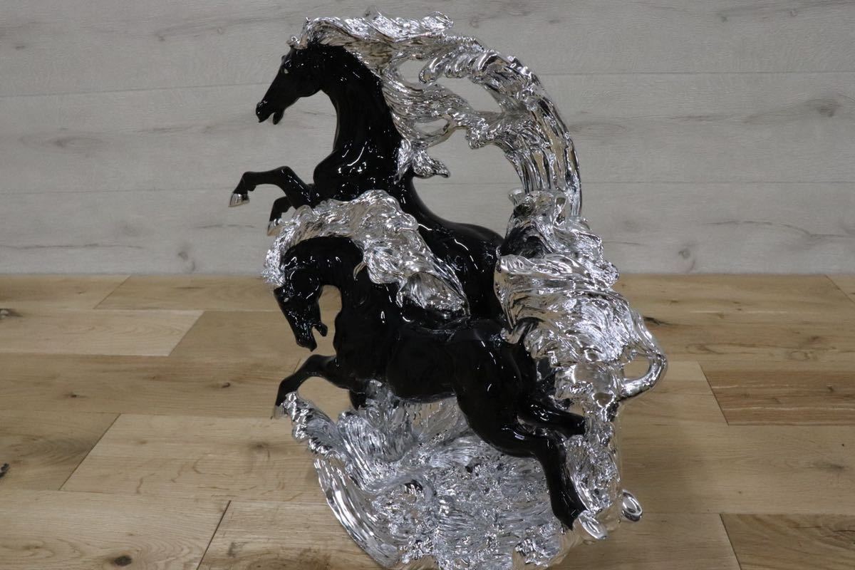 GMDTN31A ○ 飯田商事 iida 置物 馬 樹脂製 ブラック&シルバー色 インテリア オブジェ 輸入雑貨 在庫品