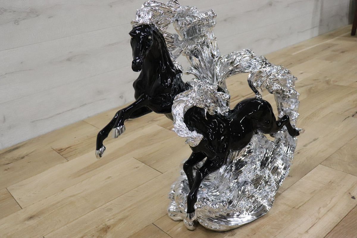 GMDTN31A ○ 飯田商事 iida 置物 馬 樹脂製 ブラック&シルバー色 インテリア オブジェ 輸入雑貨 在庫品