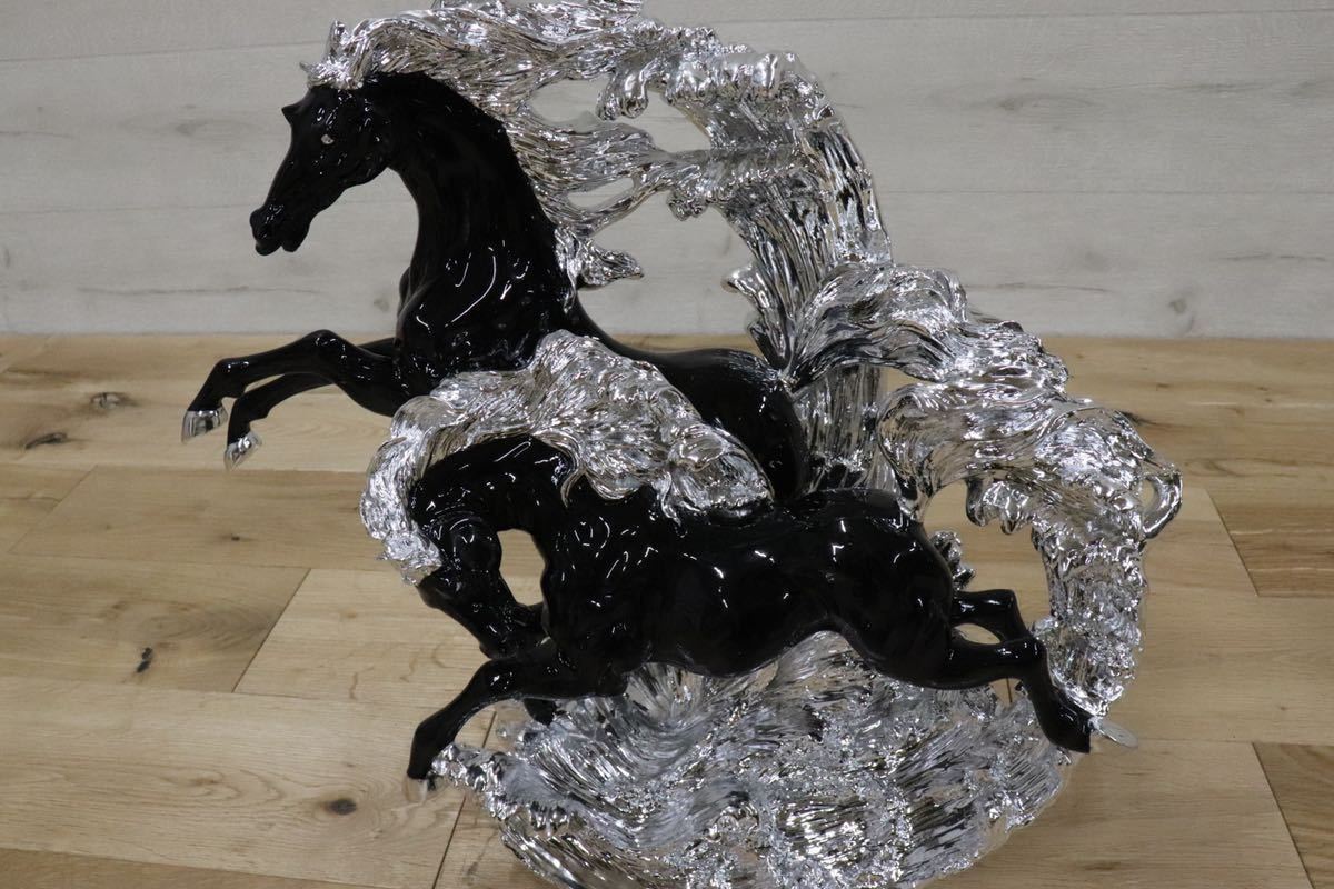 GMDTN31A ○ 飯田商事 iida 置物 馬 樹脂製 ブラック&シルバー色 インテリア オブジェ 輸入雑貨 在庫品