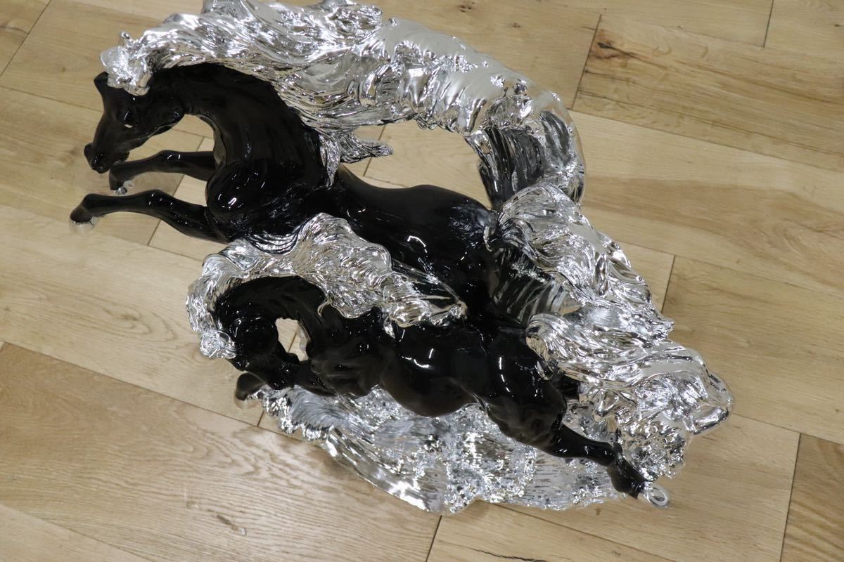GMDTN31A ○ 飯田商事 iida 置物 馬 樹脂製 ブラック&シルバー色 インテリア オブジェ 輸入雑貨 在庫品
