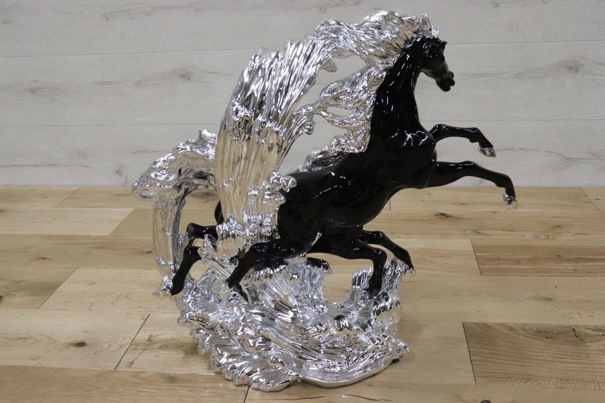 GMDTN31A ○ 飯田商事 iida 置物 馬 樹脂製 ブラック&シルバー色 インテリア オブジェ 輸入雑貨 在庫品