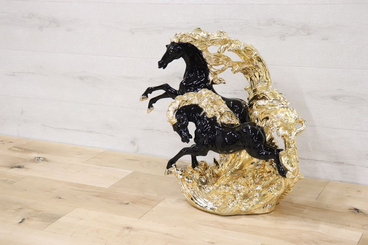 GMDTM31B ○ 飯田商事 iida 置物 馬 樹脂製 ブラック&金色 インテリア オブジェ 輸入雑貨