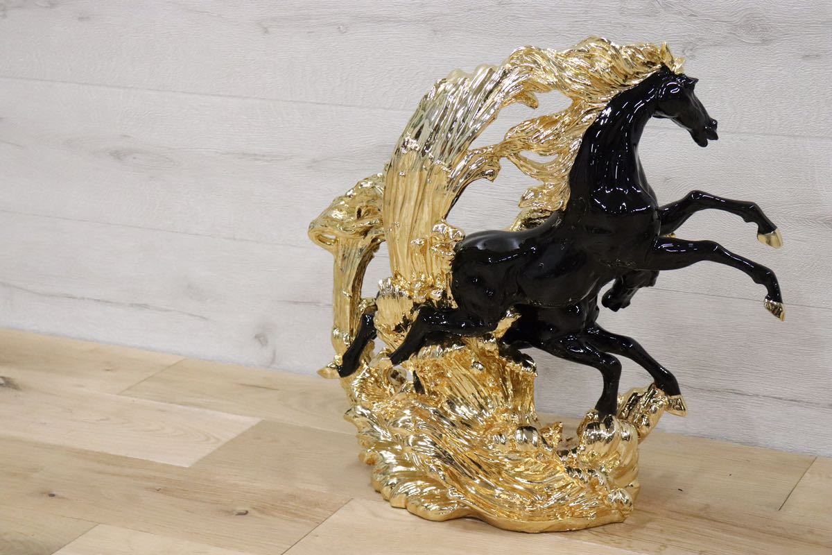 GMDTM31B ○ 飯田商事 iida 置物 馬 樹脂製 ブラック&金色 インテリア オブジェ 輸入雑貨
