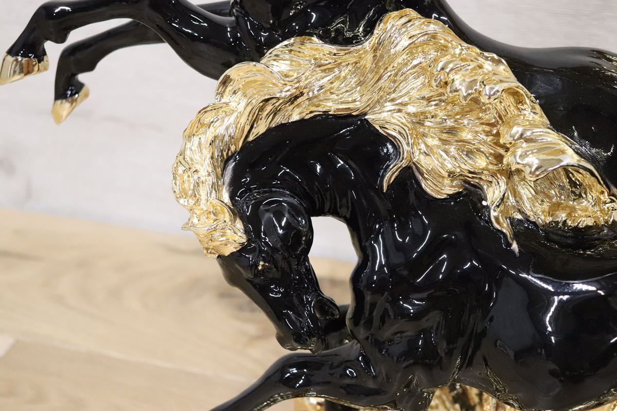 GMDTM31B ○ 飯田商事 iida 置物 馬 樹脂製 ブラック&金色 インテリア オブジェ 輸入雑貨