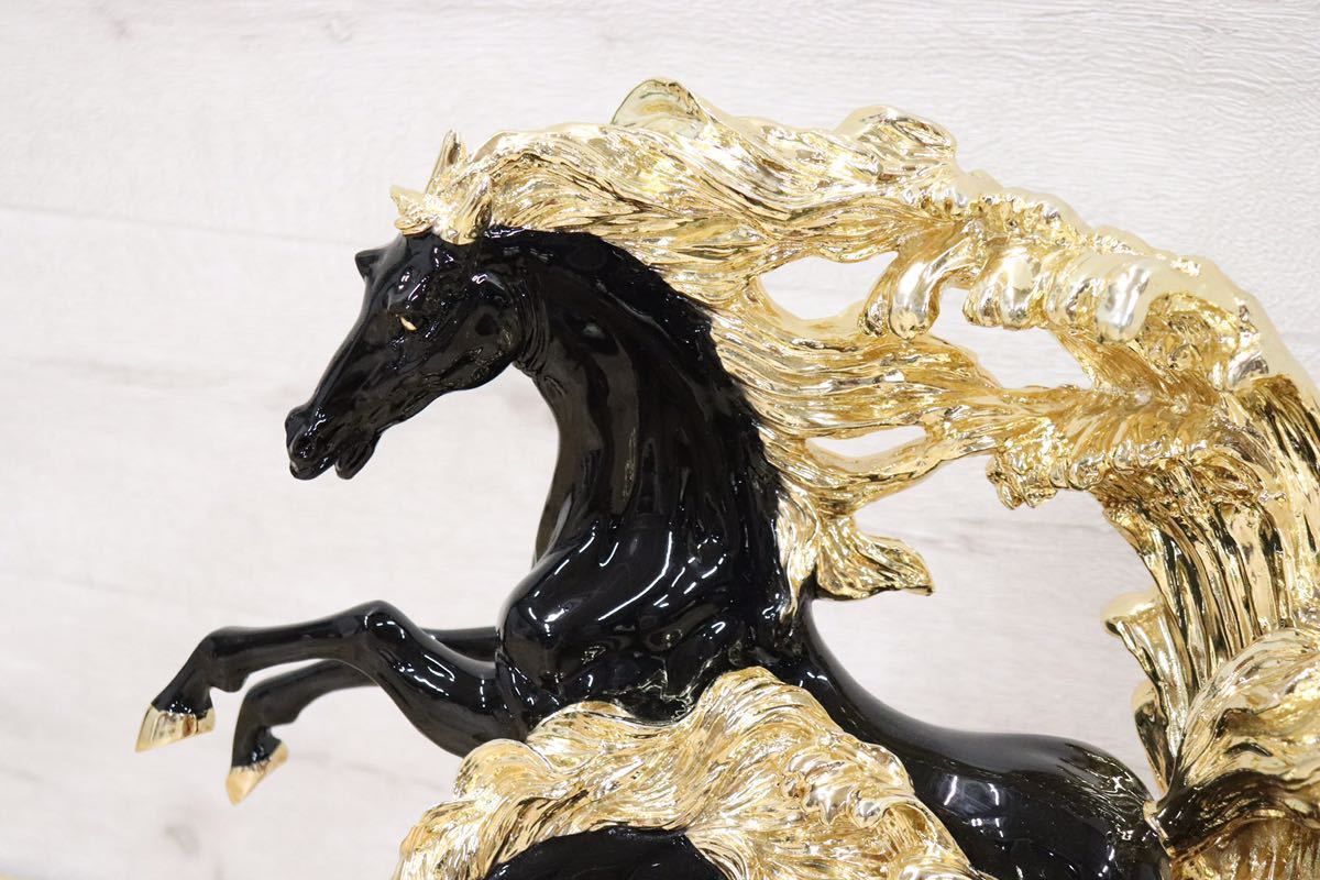 GMDTM31B ○ 飯田商事 iida 置物 馬 樹脂製 ブラック&金色 インテリア オブジェ 輸入雑貨