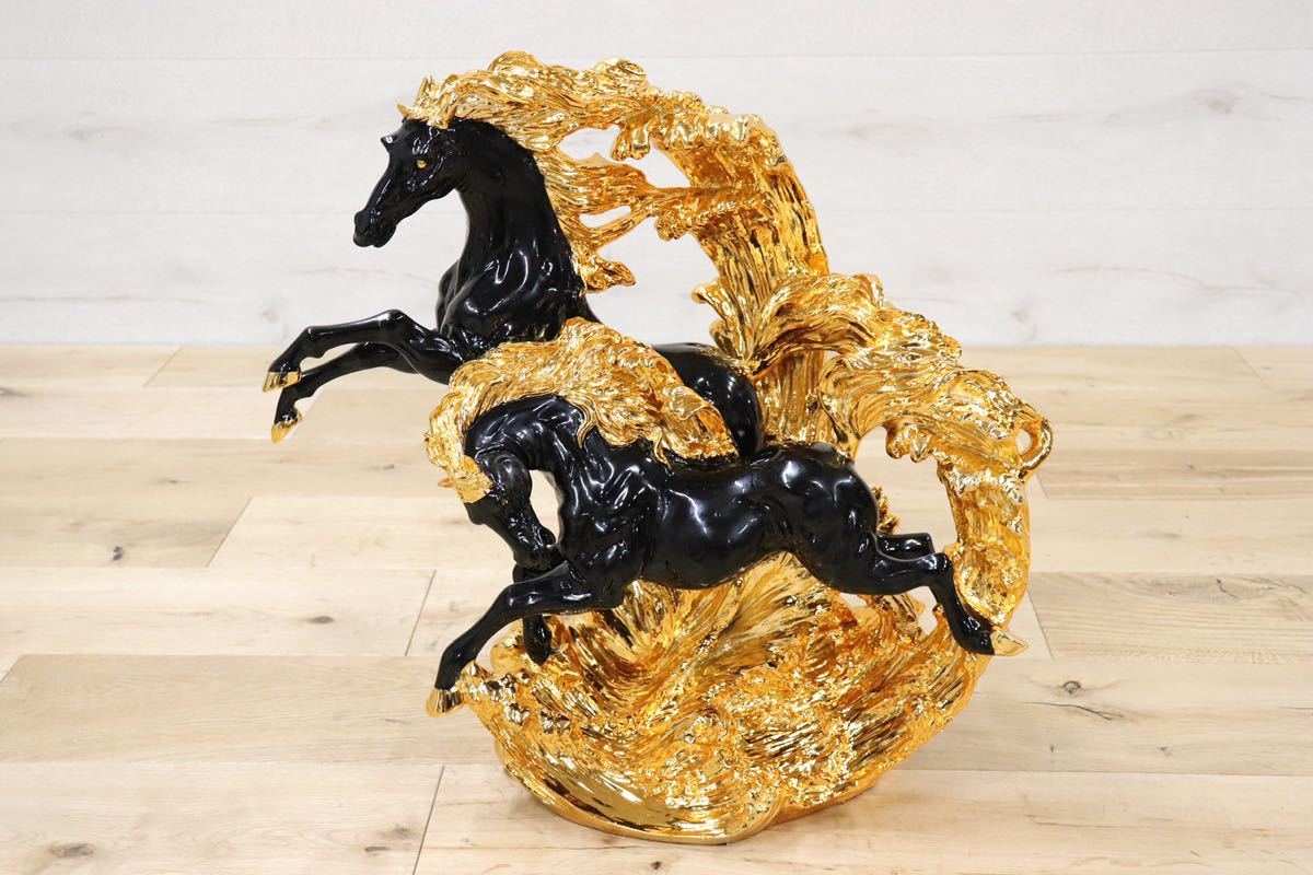 GMDTN31C ○ 飯田商事 iida 置物 馬 樹脂製 ブラック&金色 インテリア オブジェ 輸入雑貨