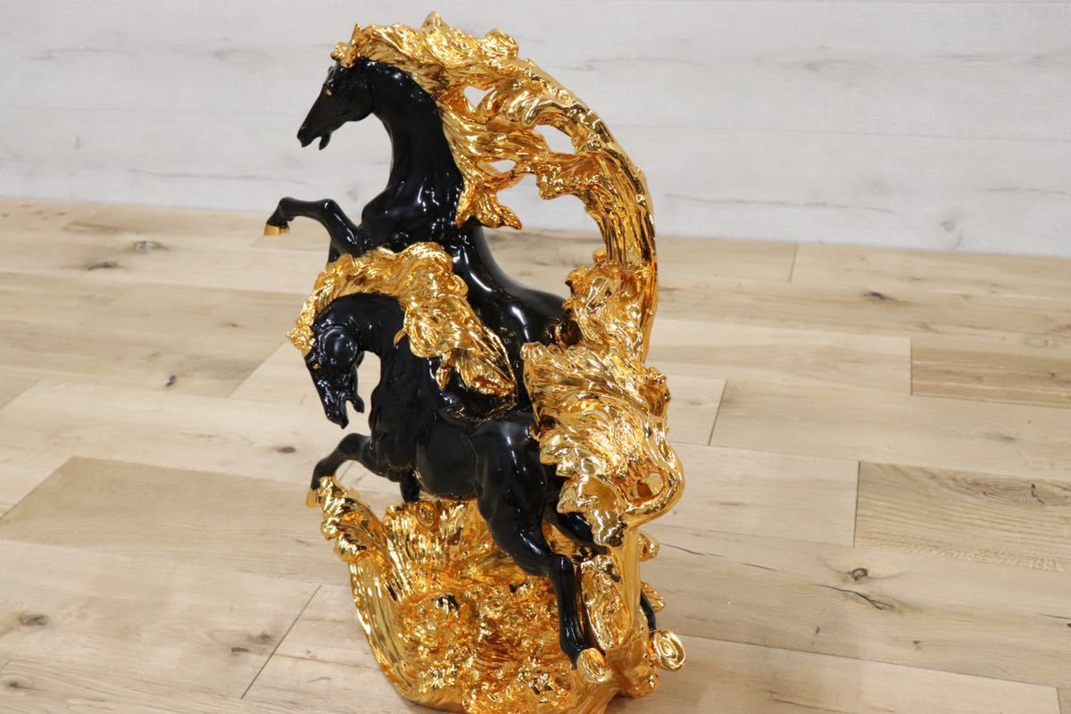 GMDTN31C ○ 飯田商事 iida 置物 馬 樹脂製 ブラック&金色 インテリア オブジェ 輸入雑貨
