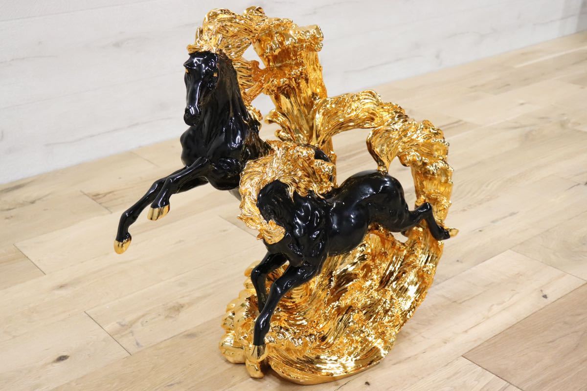 GMDTN31C ○ 飯田商事 iida 置物 馬 樹脂製 ブラック&金色 インテリア オブジェ 輸入雑貨