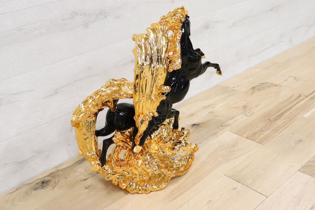 GMDTN31E ○ 飯田商事 iida 置物 馬 樹脂製 ブラック&金色 インテリア オブジェ 輸入雑貨