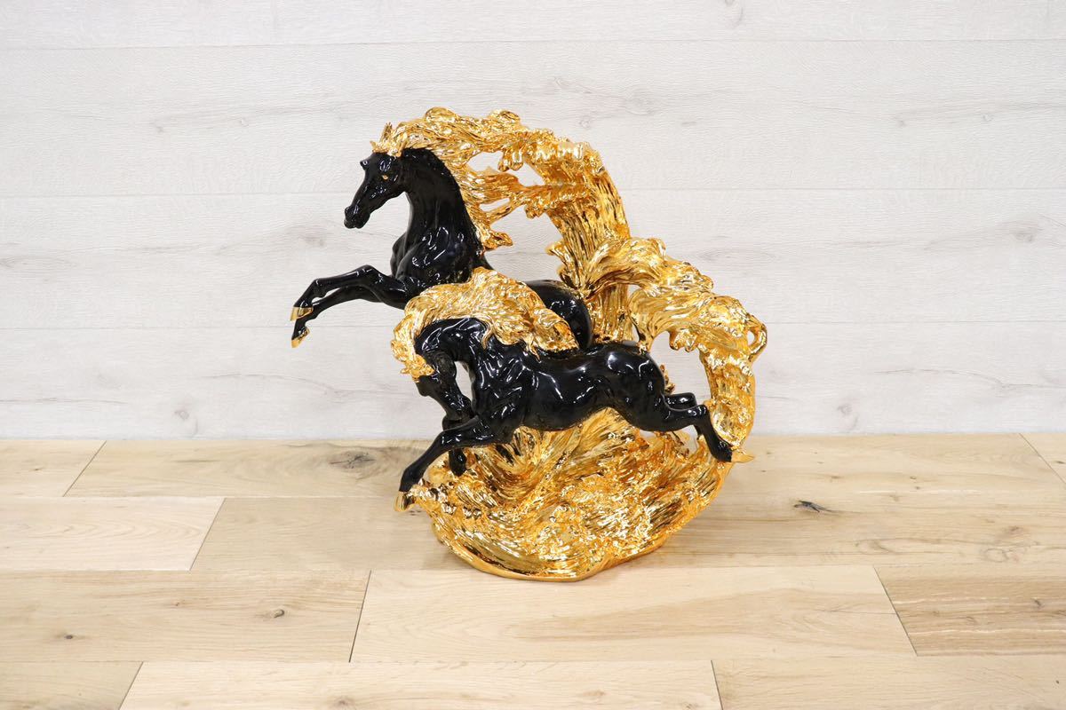 GMDTN31E ○ 飯田商事 iida 置物 馬 樹脂製 ブラック&金色 インテリア オブジェ 輸入雑貨