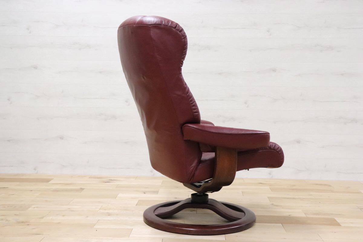 GMDKS256 ○ HOVE MOBLER 北欧 ヴィンテージ リクライニングチェア パーソナルチェア ノルウェー ワインレッド系 総本革 検)エコーネス