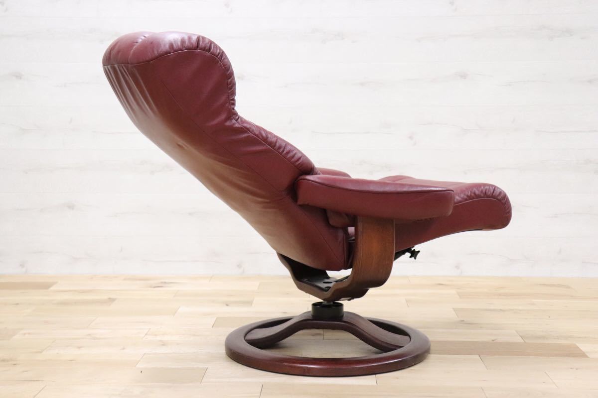 GMDKS256 ○ HOVE MOBLER 北欧 ヴィンテージ リクライニングチェア パーソナルチェア ノルウェー ワインレッド系 総本革 検)エコーネス