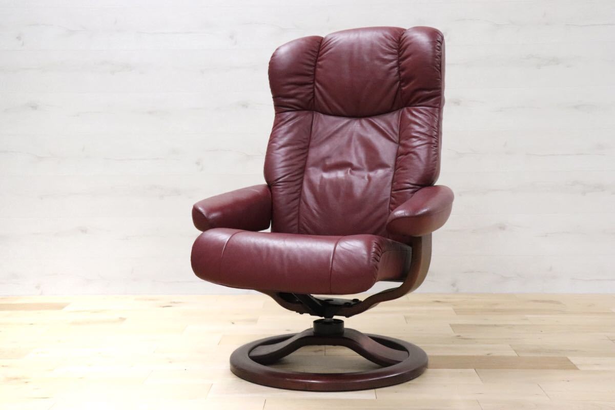 GMDKS256 ○ HOVE MOBLER 北欧 ヴィンテージ リクライニングチェア パーソナルチェア ノルウェー ワインレッド系 総本革 検)エコーネス