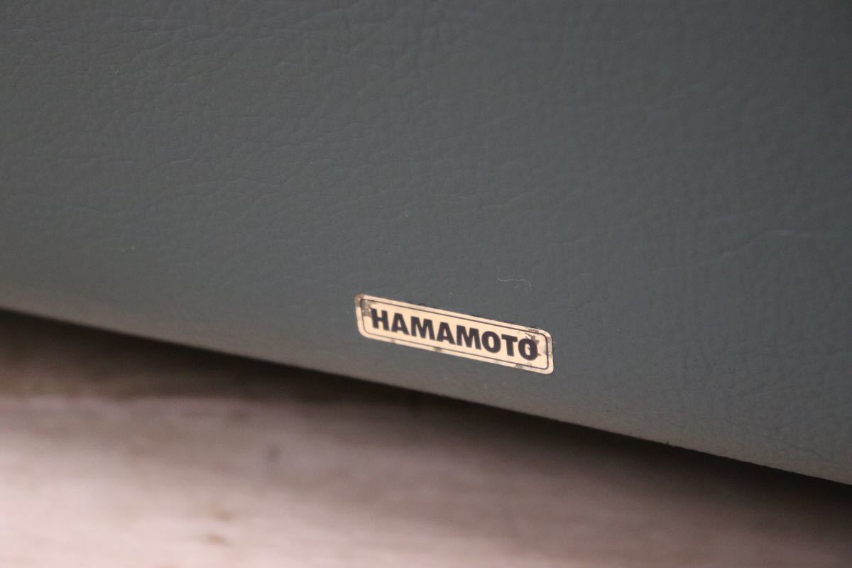 GMDKS308○ 浜本工芸 / HAMAMOTO 回転チェア シングルソファ 革張り 国産 緑 グリーン 楢材 パーソナルチェア 定価約15万