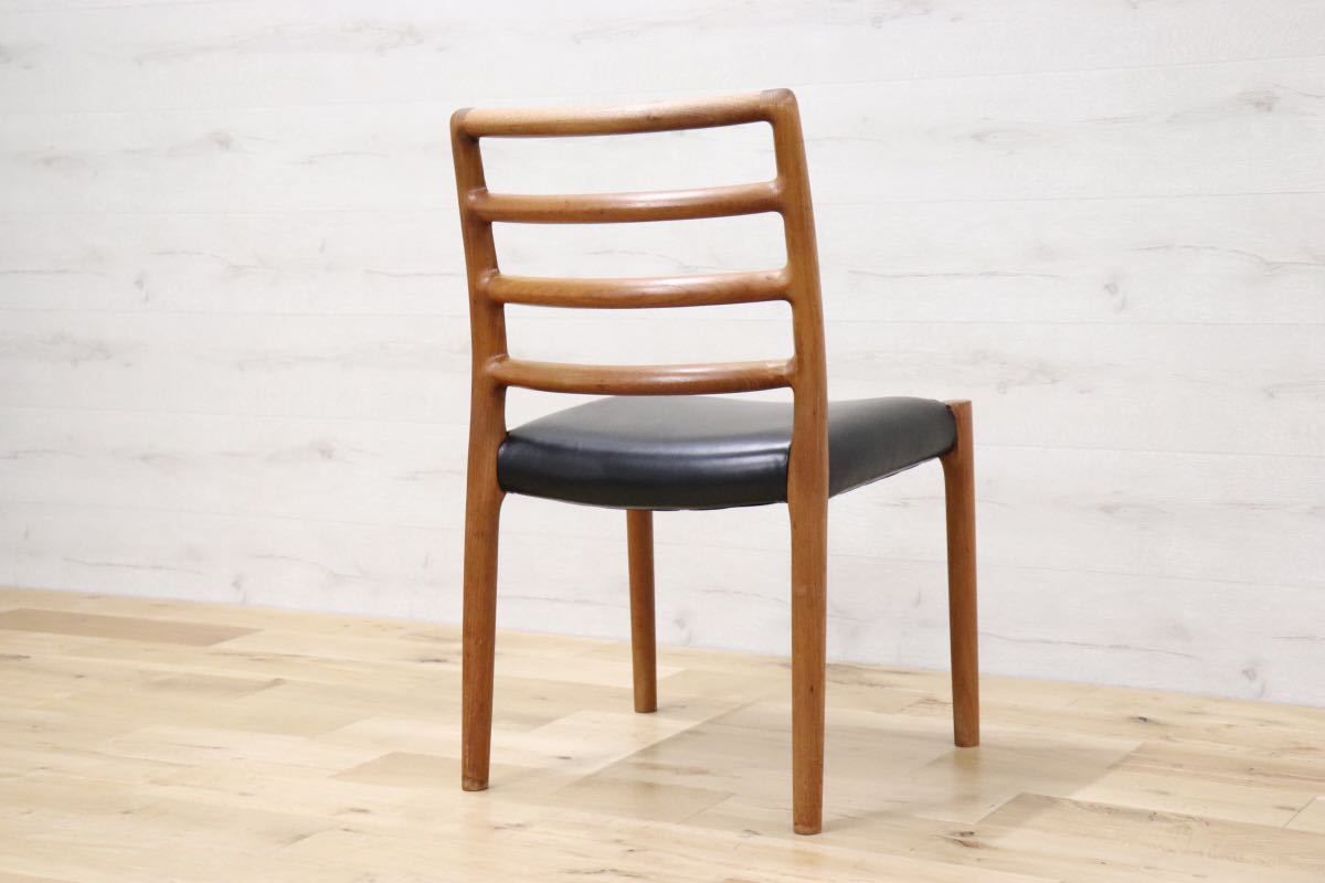 GMDTS93○ J.L.MOLLER / J.L.モラー NO.85 N.O.moller 北欧 ヴィンテージ ダイニングチェア デンマーク 希少 チーク材 革張り 張替済