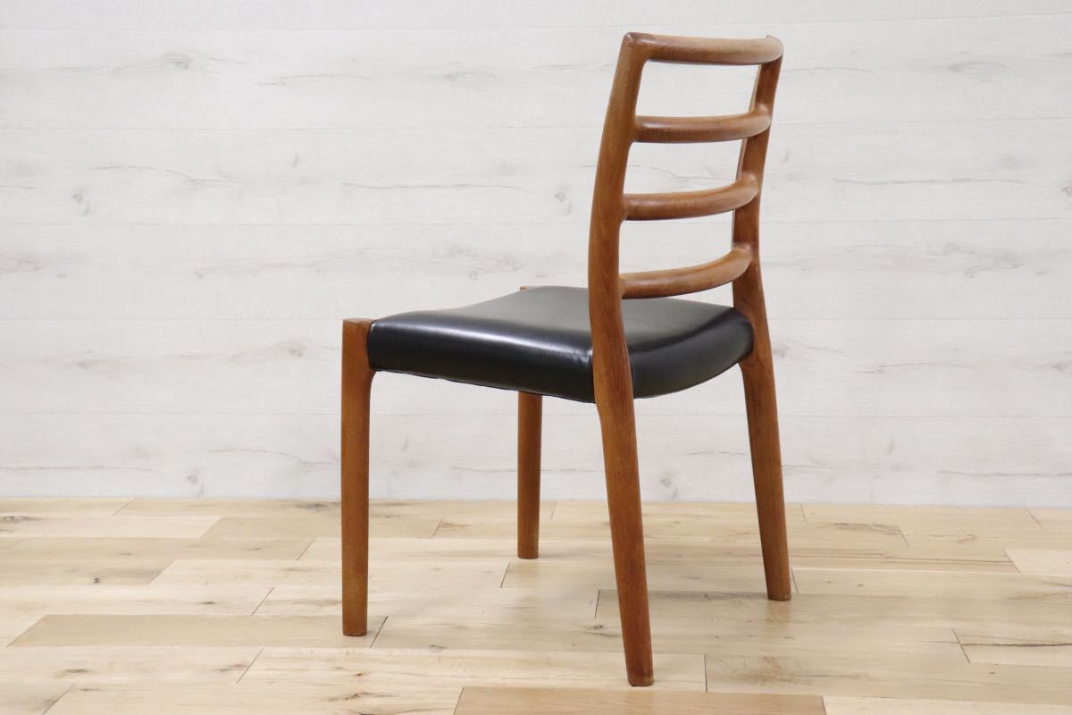GMDTS93○ J.L.MOLLER / J.L.モラー NO.85 N.O.moller 北欧 ヴィンテージ ダイニングチェア デンマーク 希少 チーク材 革張り 張替済