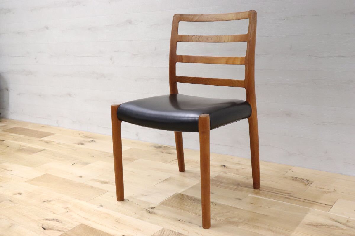 GMDTS93○ J.L.MOLLER / J.L.モラー NO.85 N.O.moller 北欧 ヴィンテージ ダイニングチェア デンマーク 希少 チーク材 革張り 張替済