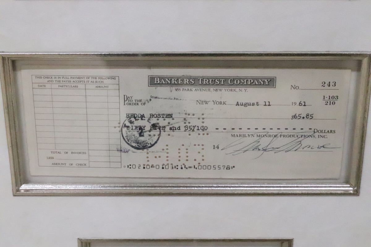 GMDH166○ Marilyn Monroe / マリリン・モンロー Autograph 直筆サイン入り小切手 激レア 1961年 保証書 / 鑑定書付き