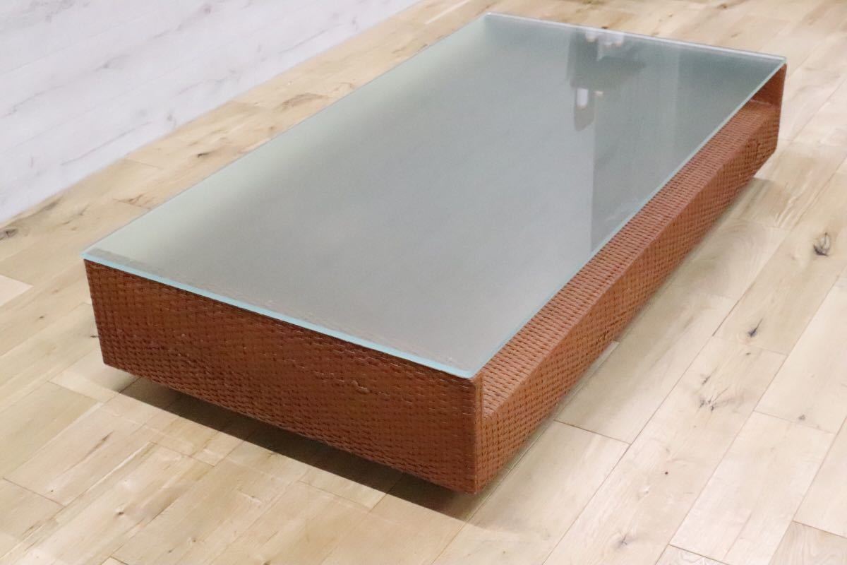 GMDK521○ arflex / アルフレックス A Teble a テーブル リビング ーテーブル ガラス×水牛革 定価約30万 イタリア モダン