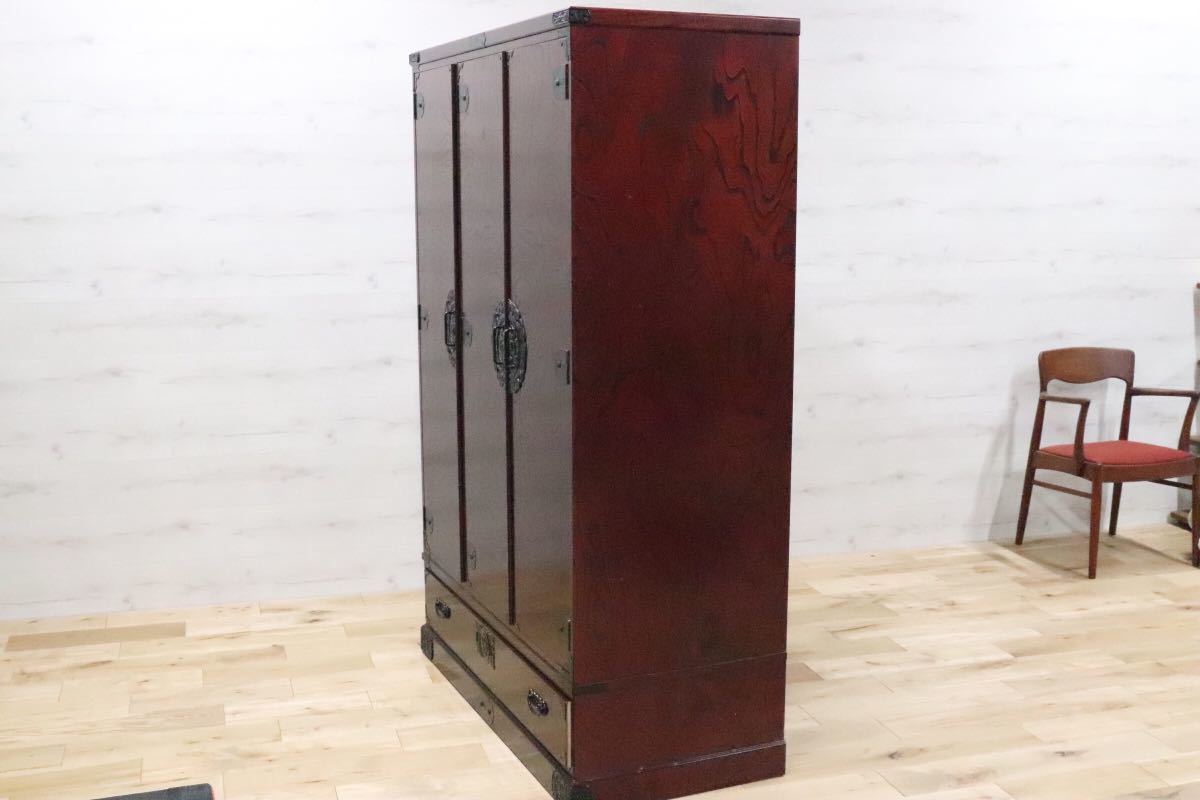 GMEK107○飛鳥民芸家具 ワードローブ 洋服箪笥 洋タンス 民芸家具 欅材 ケヤキ 高級家具 検)仙台箪笥 岩谷堂 古民家 和家具 杢