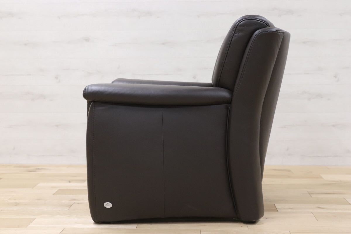 GMEH55○himolla / ヒモラ ベルク 1人掛けソファ シングルソファ 総革 ダークブラウン 最高級 ドイツ IDC大塚家具 定価約21.3万 展示品