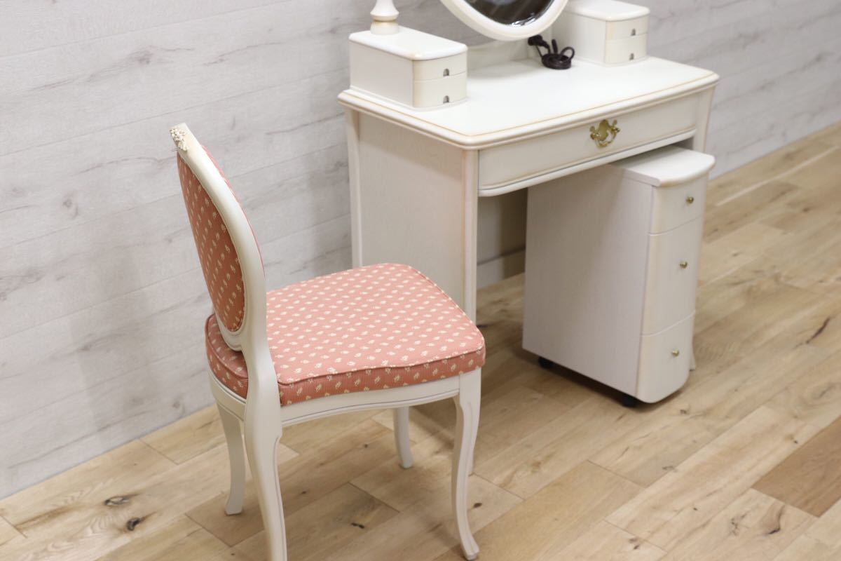 GMEN40○松永工房 KOBO フィオ ドレッサー チェア 椅子 鏡台 化粧台 姫家具 白家具 ロココ調 シャビー 定価20万弱 検)カンティーニュ