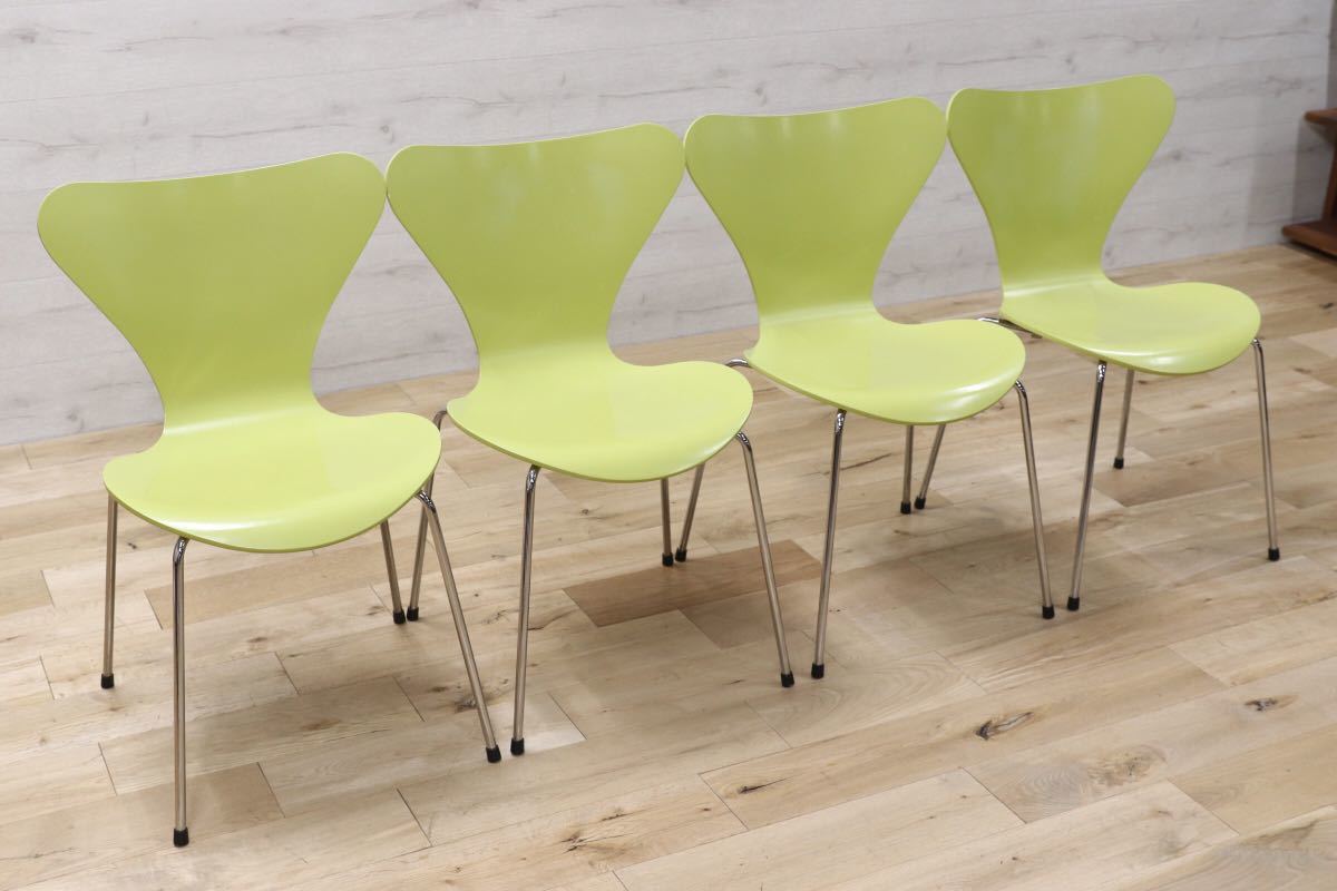 GMEH78○Fritz Hansen フリッツ ハンセン セブンチェア 4脚セット ライム 廃番カラー 北欧 デンマーク アルネヤコブセン 定価31.5万