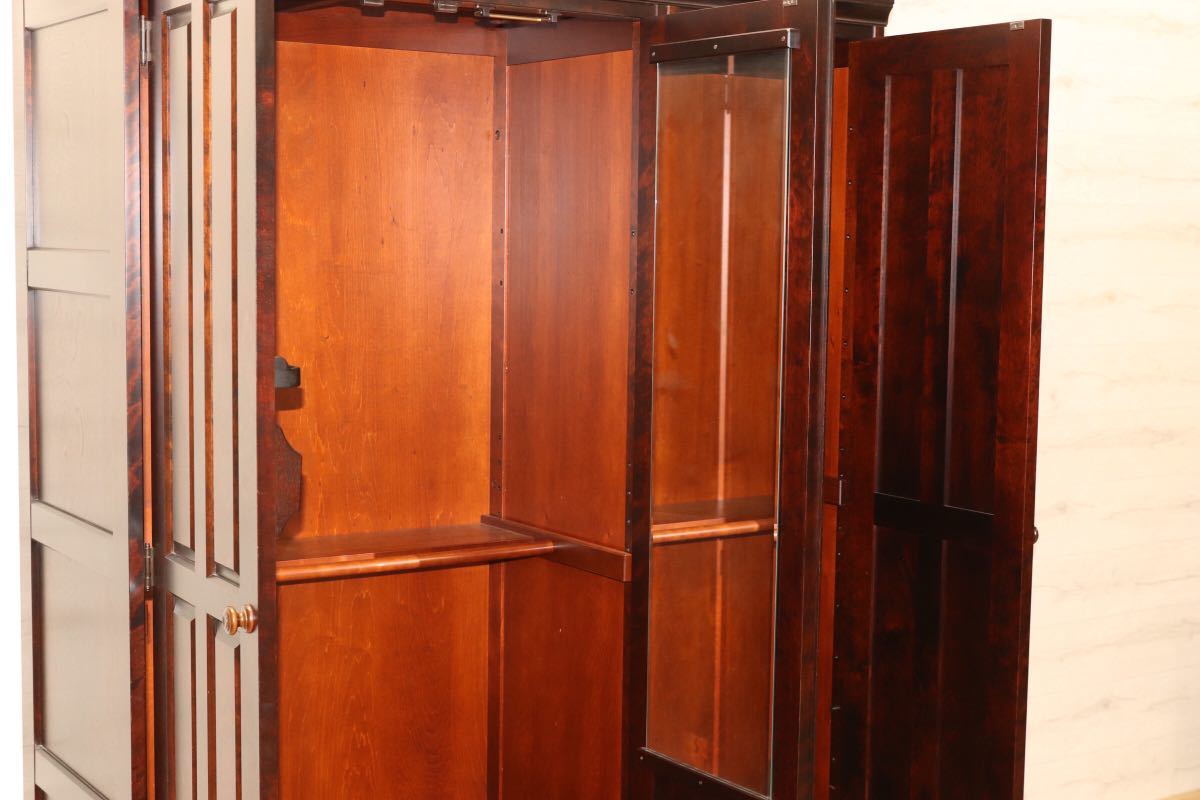 GMEK227○北海道民芸家具 OM763 ワードローブ 洋服箪笥 洋ダンス 樺材 最高級 定価約81.5万