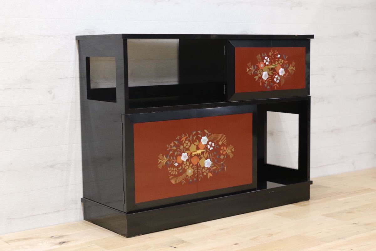 GMEK263○松山家具 最高級 茶棚 サイドボード 飾り棚 煎茶道具 和室 座敷 キャビネット 漆塗り 希少