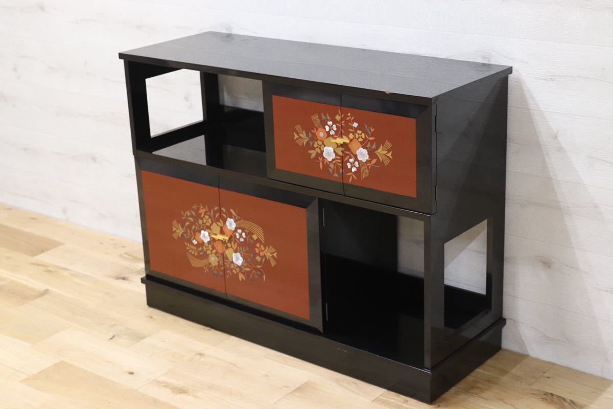 GMEK263○松山家具 最高級 茶棚 サイドボード 飾り棚 煎茶道具 和室 座敷 キャビネット 漆塗り 希少