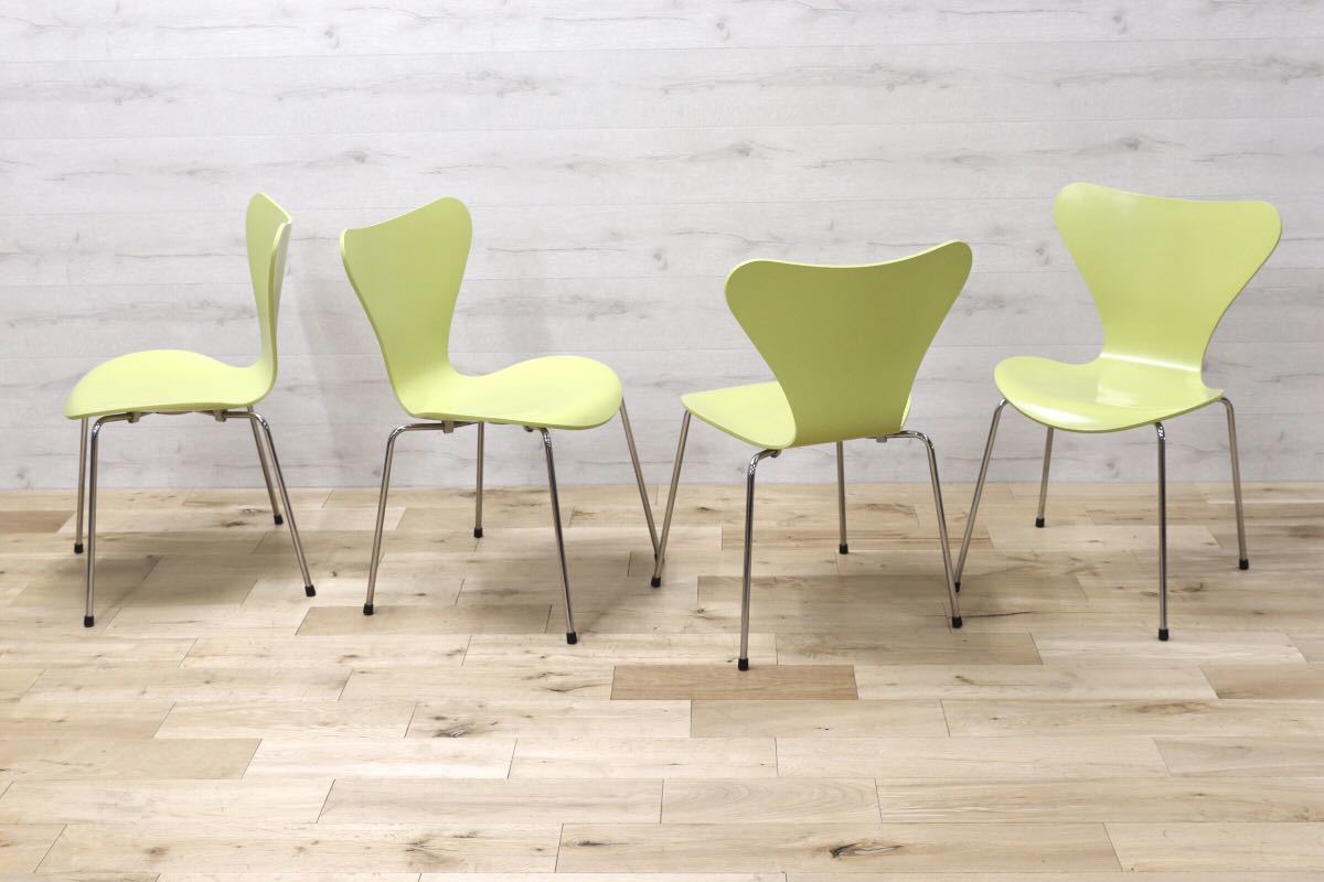 GMEH83○Fritz Hansen フリッツ ハンセン セブンチェア 4脚セット ライム 廃番カラー 北欧 デンマーク アルネヤコブセン 定価31.5万