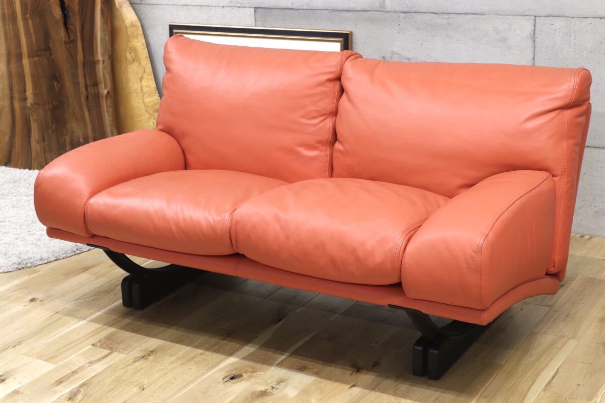 GMEK283○希少 Poltrona Frau / ポルトローナフラウ Tito Agnoli ティト アニョーリ 2人掛けソファ ラブソファ 2シーター 総革 イタリア製