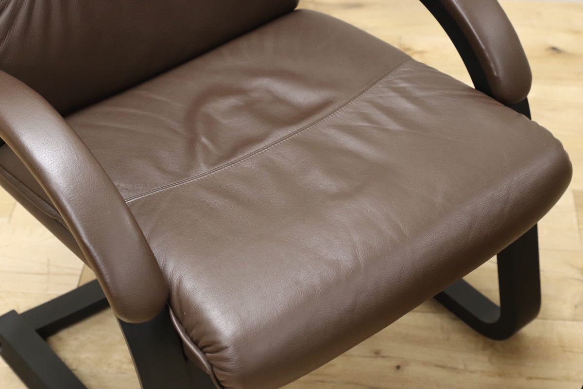 GMEN55B○内田洋行 / UCHIDA 高級 アームチェア 2脚セット ブラウン レザー 革張り カンチレバー 事務 オフィス 応接 書斎 定価約27万