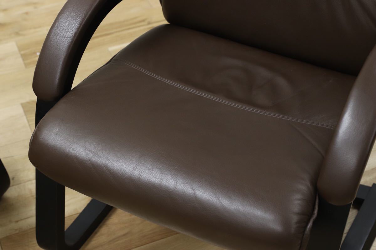 GMEN55B○内田洋行 / UCHIDA 高級 アームチェア 2脚セット ブラウン レザー 革張り カンチレバー 事務 オフィス 応接 書斎 定価約27万