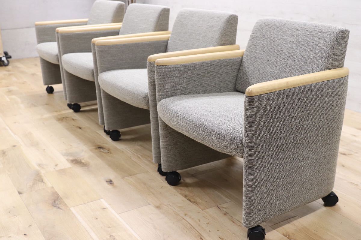 GMEK286○冨士ファニチア / Fuji furniture ミーティングチェア 事務 オフィス キャスターチェア 4脚セット 定価約28.6万 展示品