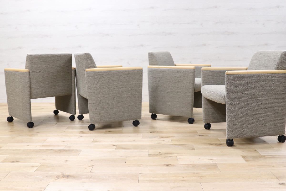 GMEK286○冨士ファニチア / Fuji furniture ミーティングチェア 事務 オフィス キャスターチェア 4脚セット 定価約28.6万 展示品