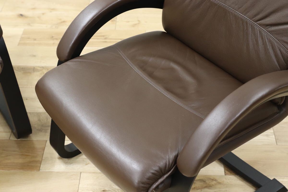 GMEN55E○内田洋行 / UCHIDA 高級 アームチェア 2脚セット ブラウン レザー 革張り カンチレバー 事務 オフィス 応接 書斎 定価約27万