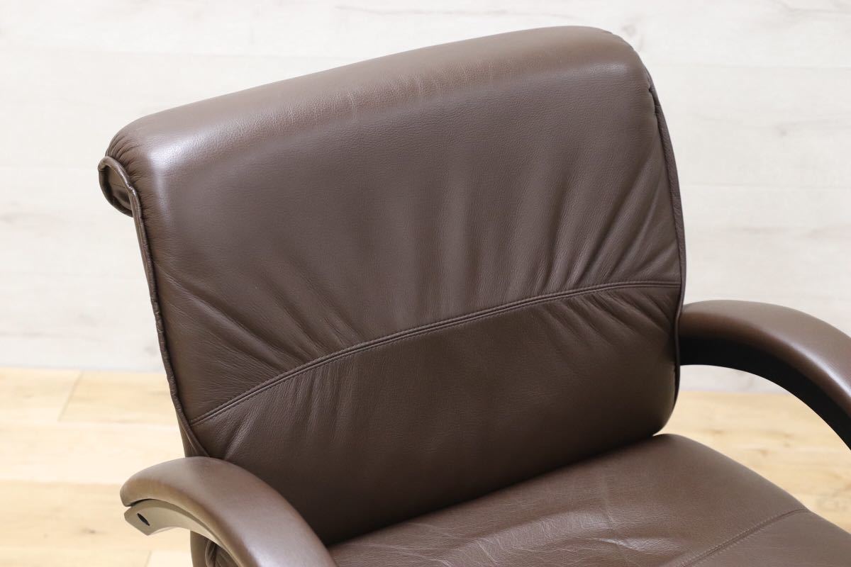 GMEN55E○内田洋行 / UCHIDA 高級 アームチェア 2脚セット ブラウン レザー 革張り カンチレバー 事務 オフィス 応接 書斎 定価約27万