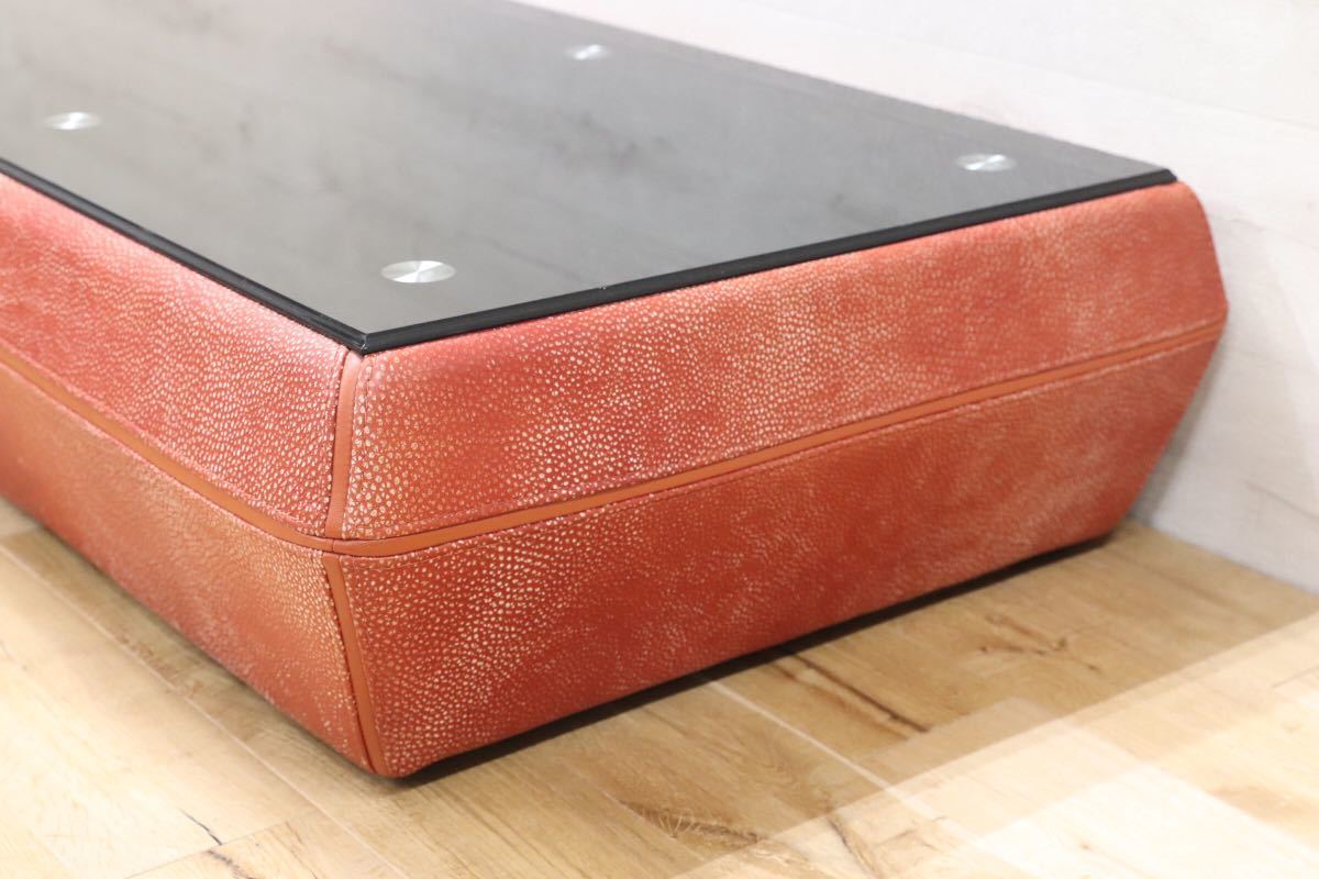 GMEN95○KELVIN GIORMANI / ケルビンジョルマーニ 総本革 ガラステーブル リビングテーブル センターテーブル 応接